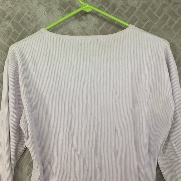 Jessica Ash Womens L Top White Cardigan Mother of Pearl Buttons Rib Knit Fitted - Picture 13 of 16